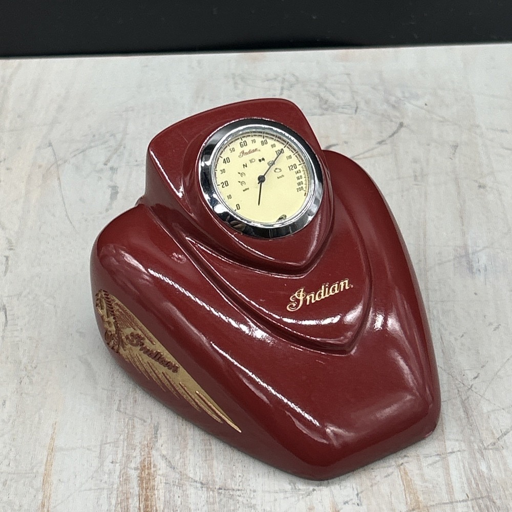 Indian Motorcycle Gas Tank Paperweight Red Desk Clock Speedometer Vintage Time